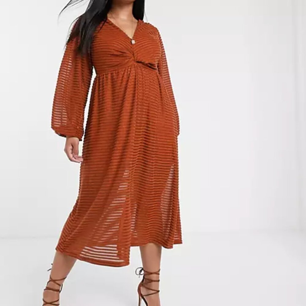 ASOS DESIGN Curve long sleeve burnout stripe midi dress size 20 - Picture 2 of 5
